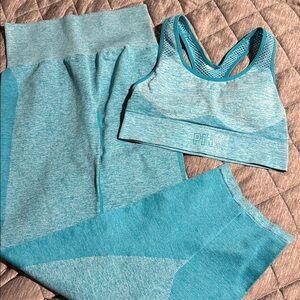 PINK Victoria's Secret Aqua Blue Workout Leggings and Racerback Sports Bra Set